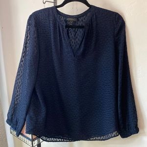 J Crew silk blend blouse. Sheer sleeves/lined body - Navy blue Size 10